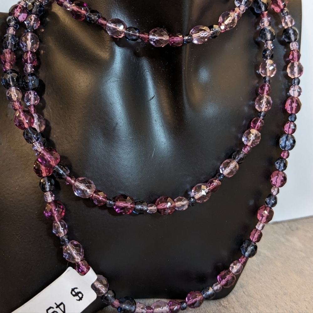 Macy's Purple and Blue Glass Beaded Necklace - Picture 2 of 3